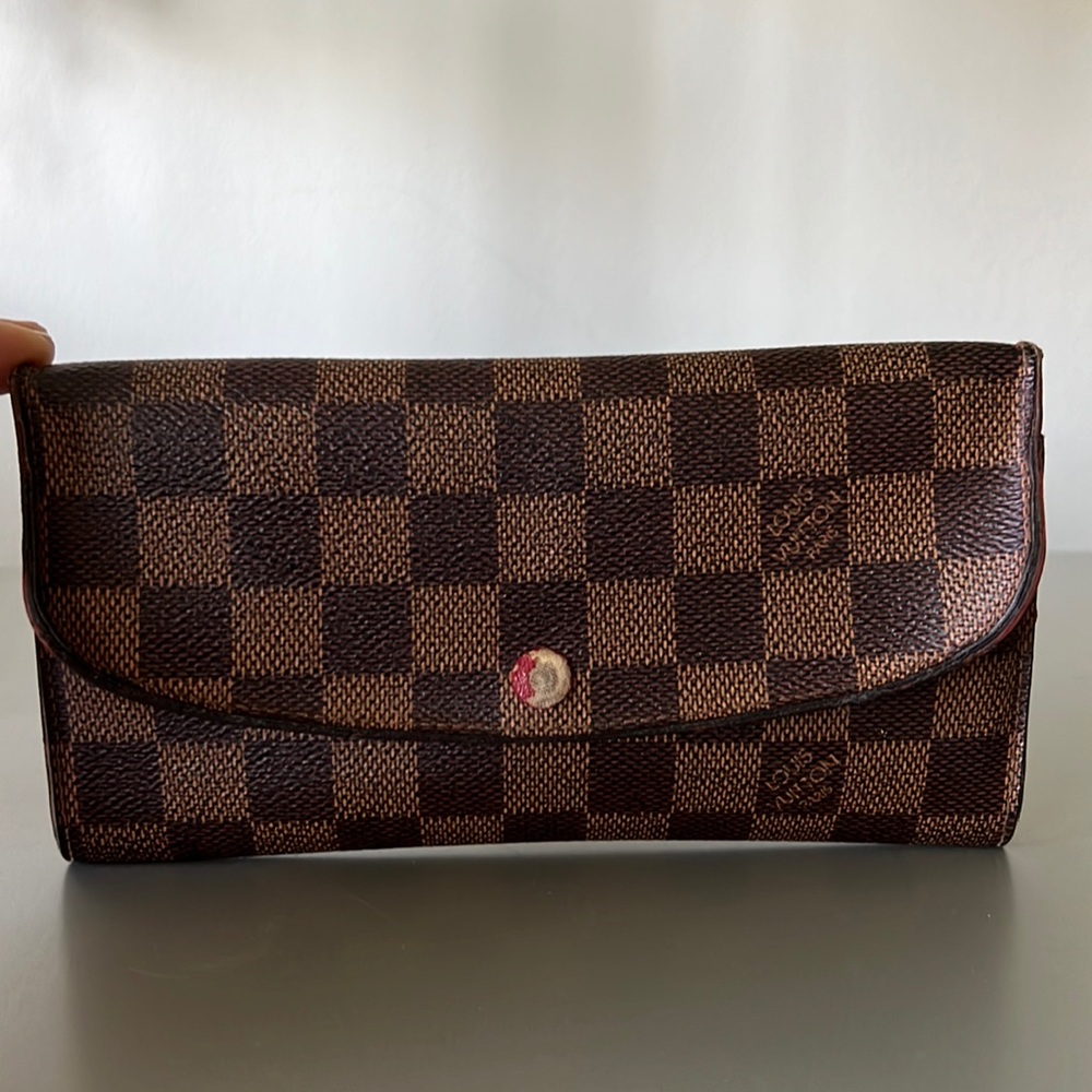 Louis Vuitton Brown/Red Long Damier Ebene Canvas Leather Emilie CA3185 Wallet